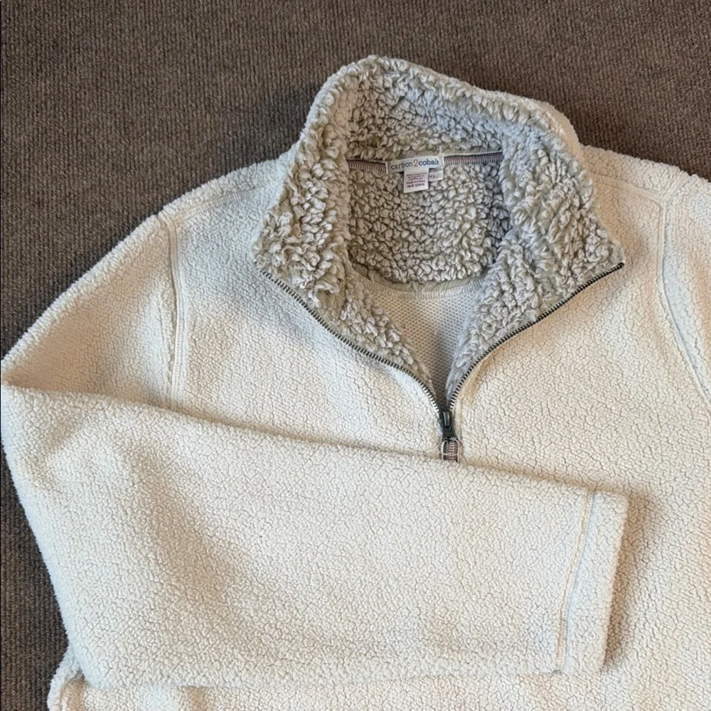 Carbon2cobalt Sweater Mens XL Beige Sherpa Fleece High Pile 1/4 Zip Pullover